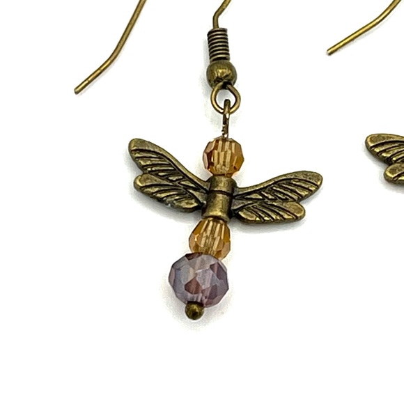 HAND CRAFTED Angel Wings Dangle Earrings Bronze - Picture 4 of 4